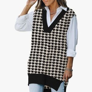 Black and White Houndstooth Sweater Vest